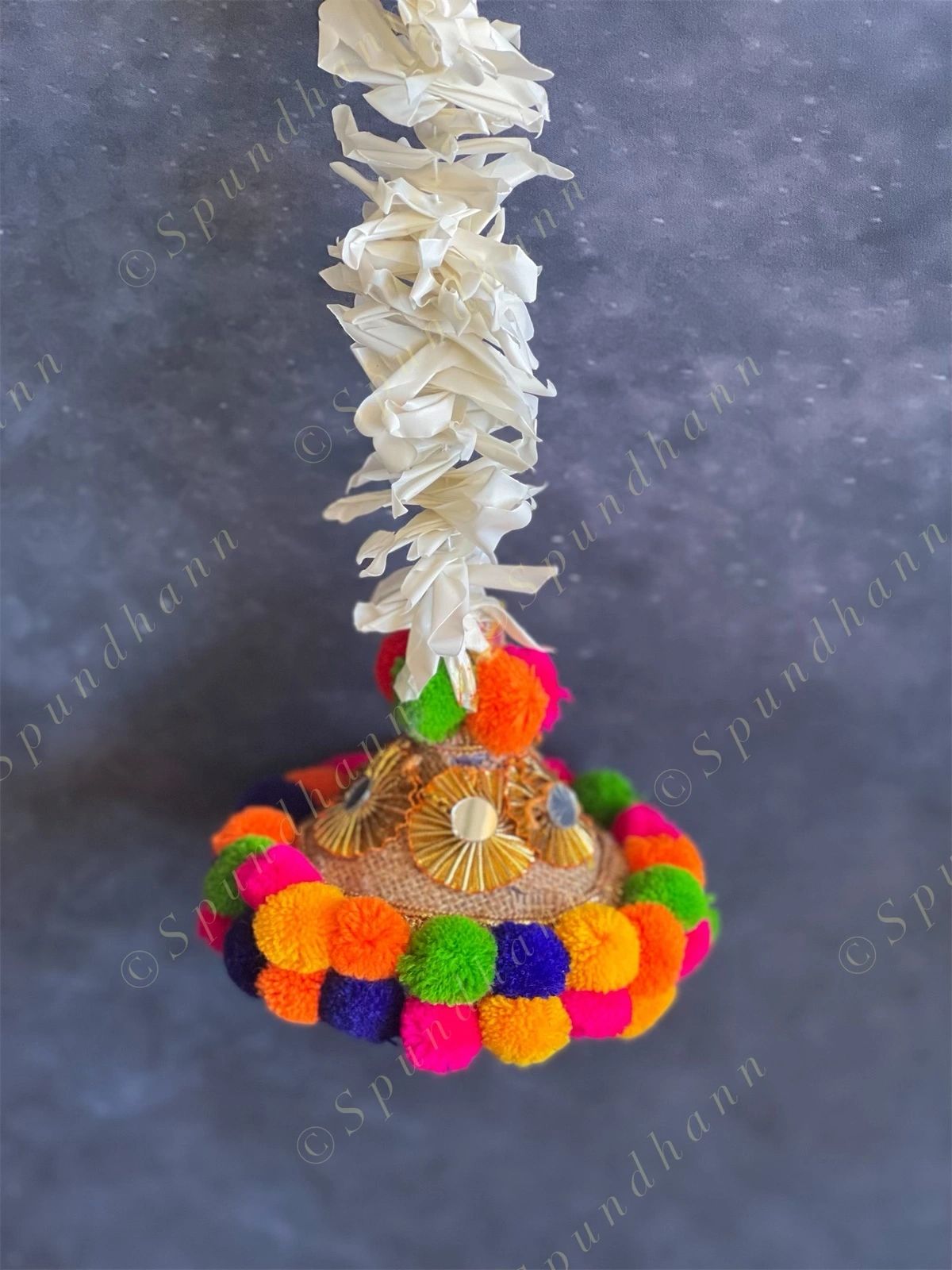 Chameli, Jute, Gota & Multicolor Pom Pom Dangler Set of 2