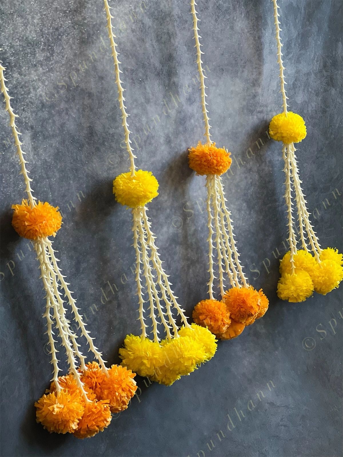 Marigold & Rajnigandha Dangler with Long Tassels - Set Of Two