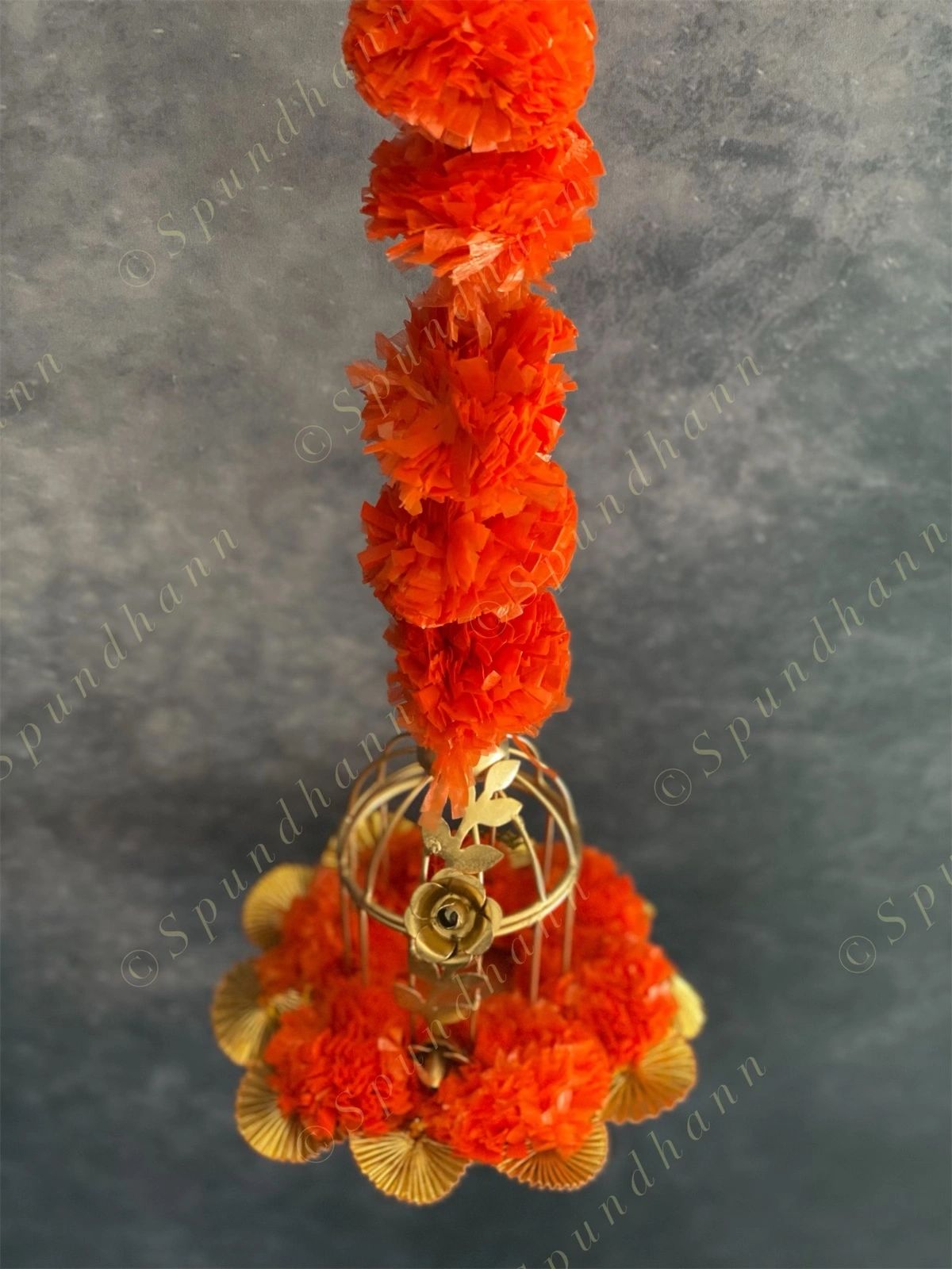 Marigold Garland Strings with Small Bird Cage & Gota Danglers Set of 2