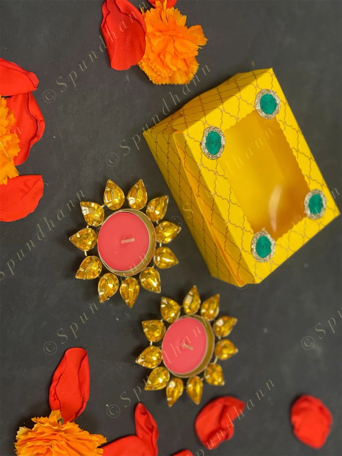 Decorated Paper Box with Studded Tea Light Holders