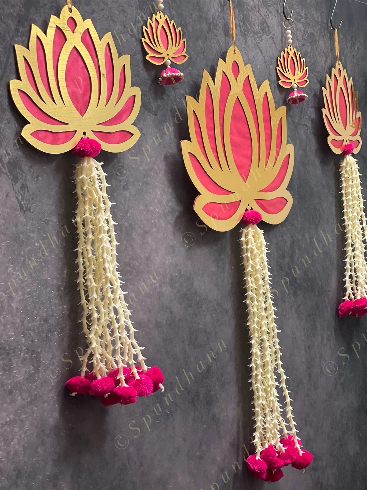 Large Lotus with Rajnigandha and pom pom Dangler