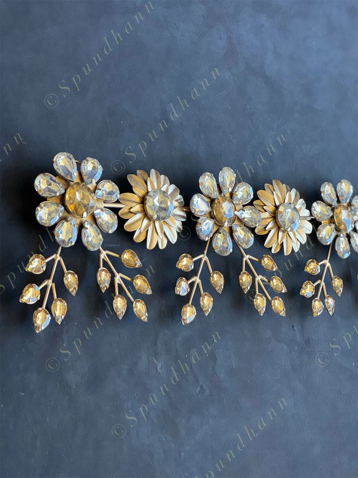 Foldable Metal & Gemstone Flower Leaves Toran