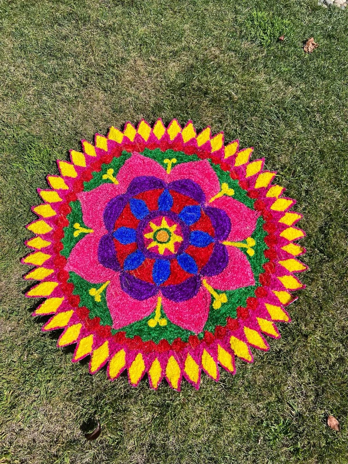 Round Multicolored & Diamond Shape Border Rangoli Floor Mat
