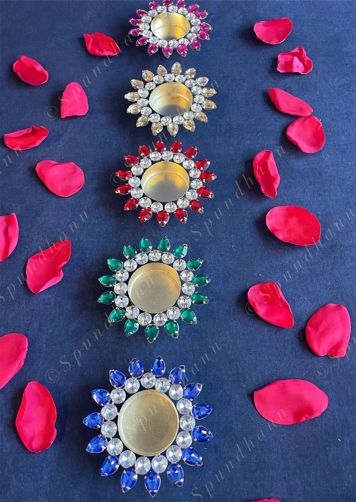 Double Gemstone Studded Floral Tea Light Holder