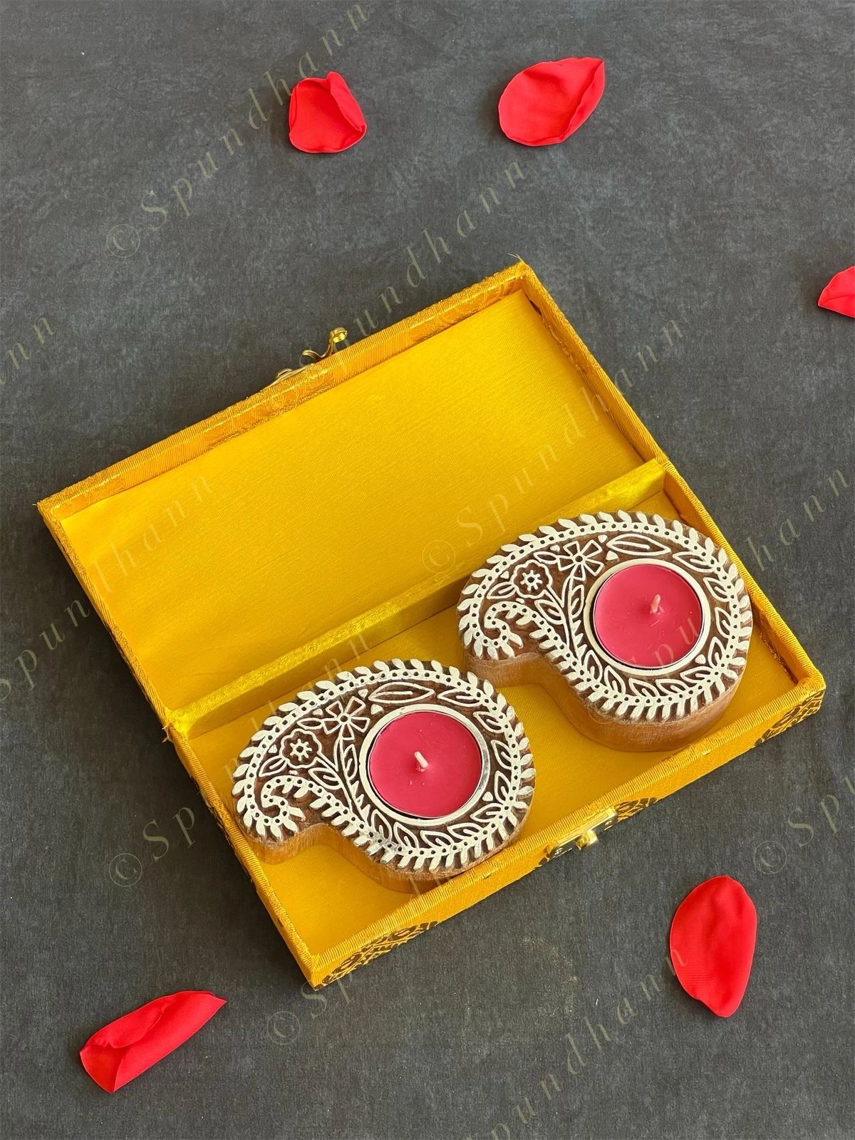 Gold Leaf Gift Boxes with Tea Light Holders