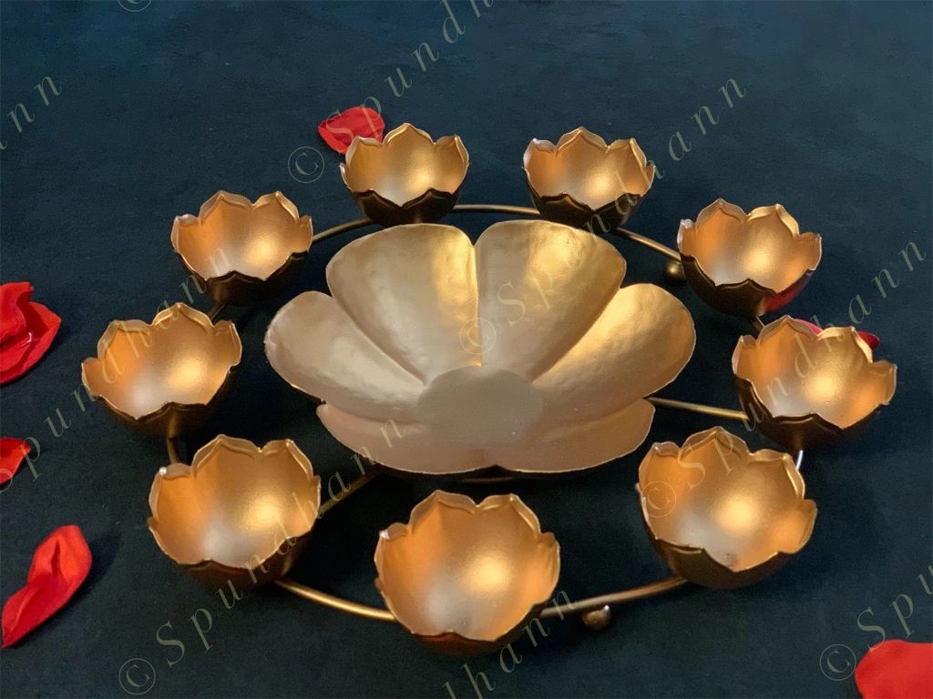 Floral Rangoli Urli with Tea Light Holders