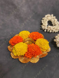 Sholawood Marigold Flower With Gotapatti Frill Tea Light Holder