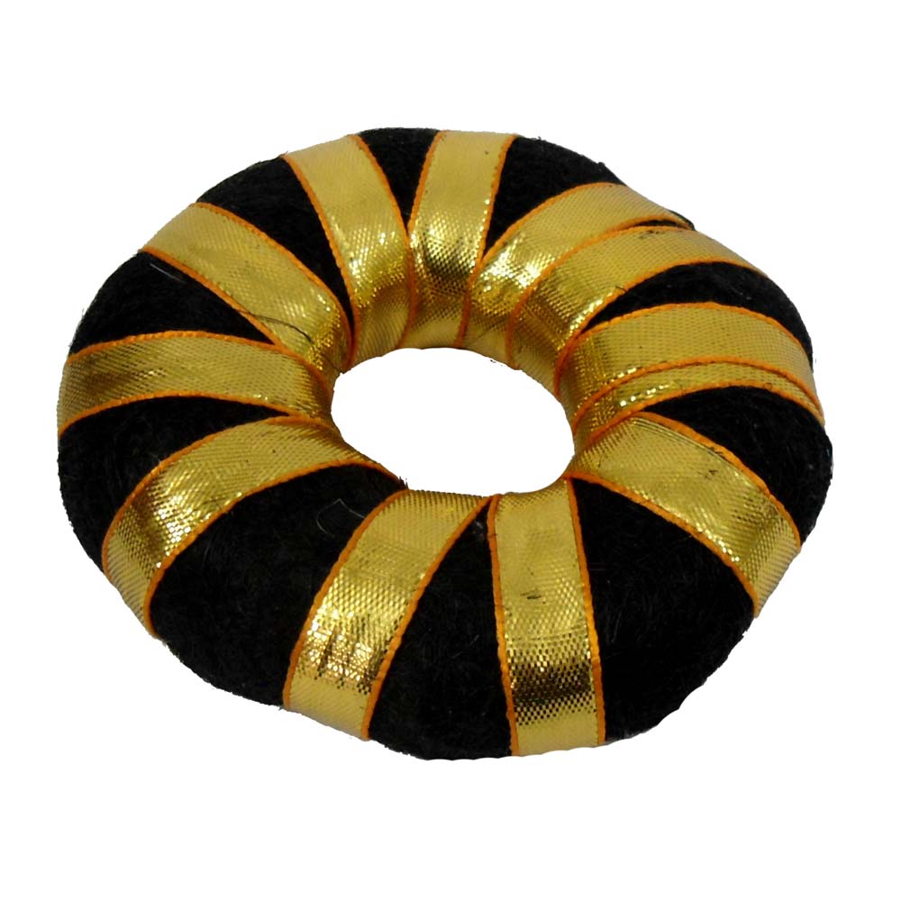 Traditional Bharatanatyam hair ring in black and gold with soft finish