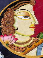 Beautifully Adorned Rajasthani Woman Red Background Pichwai Wall Hanging Plate Red