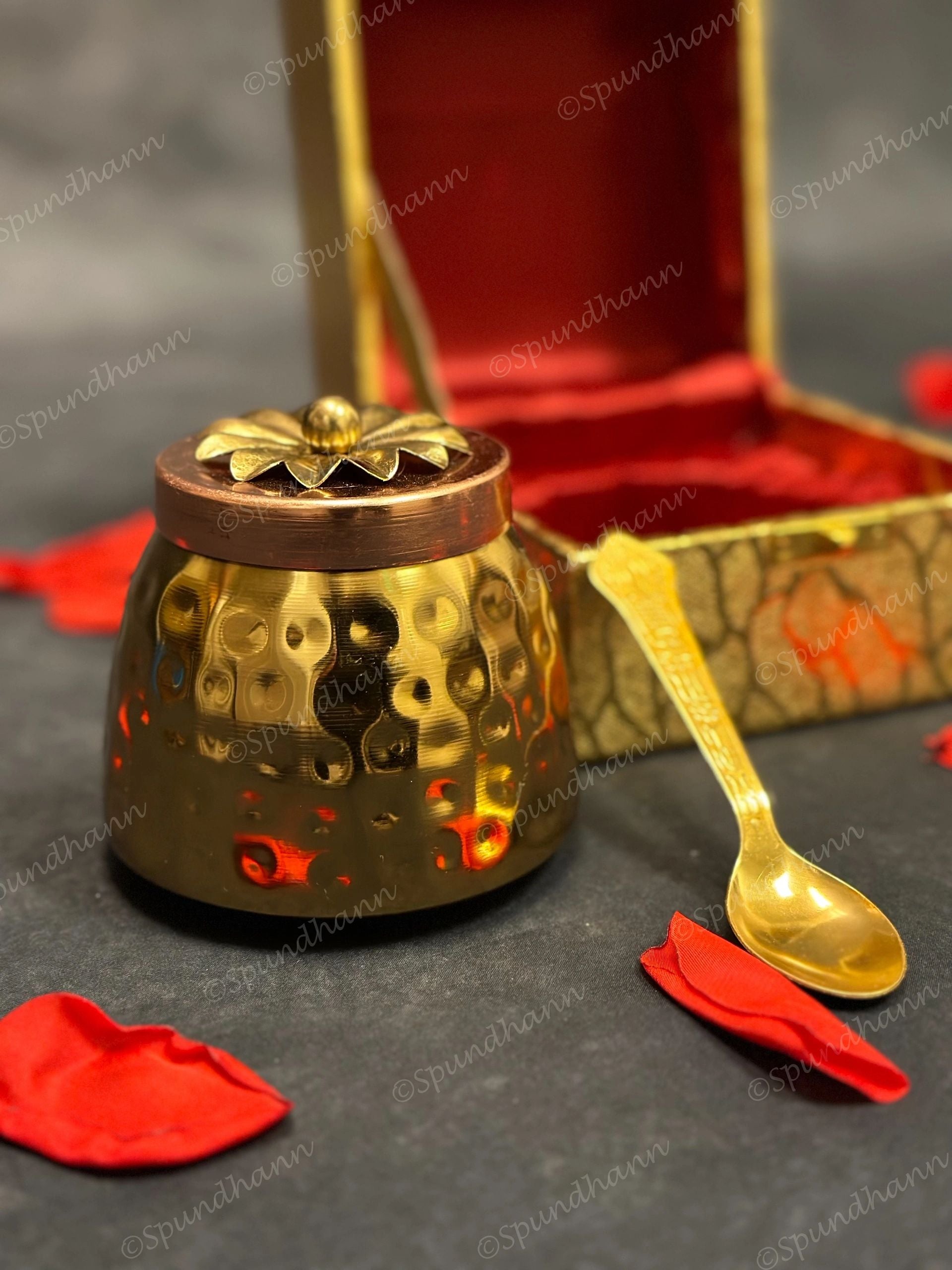 Hammered Small Canister with Decorative Box & Spoon