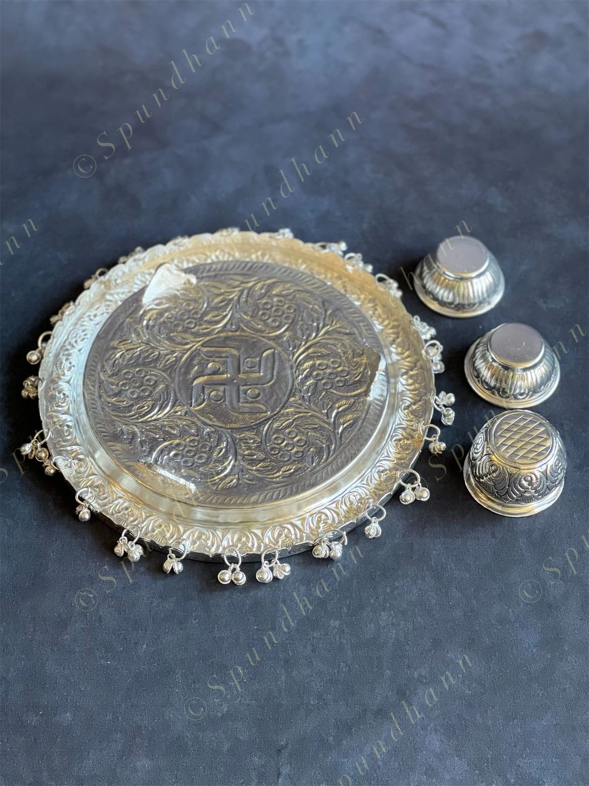 German Silver Puja Plate/Platter Set