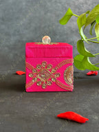 Pink Square Gift Box with Golden Embroidery