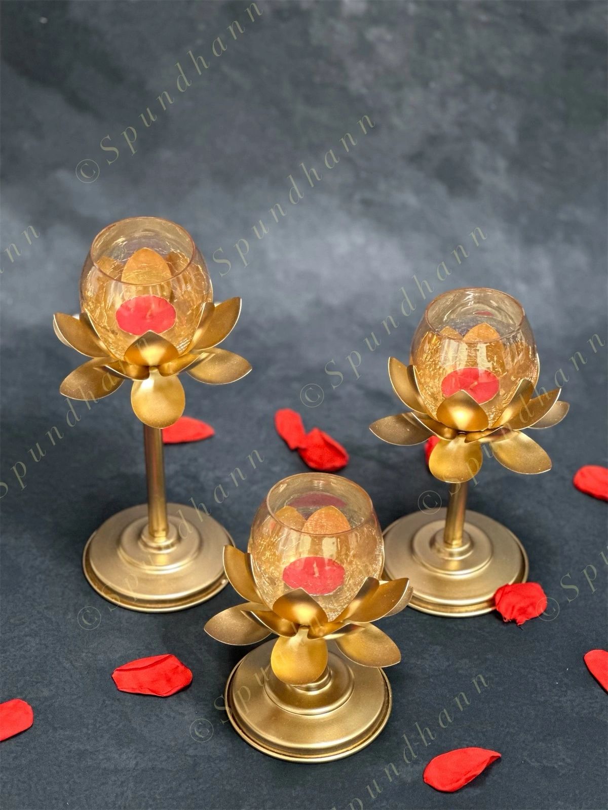 Standing Lotus Glass Tea Light Holder