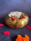 Brass Round Hammered Heavy Urli Bowl with Copper Flower
