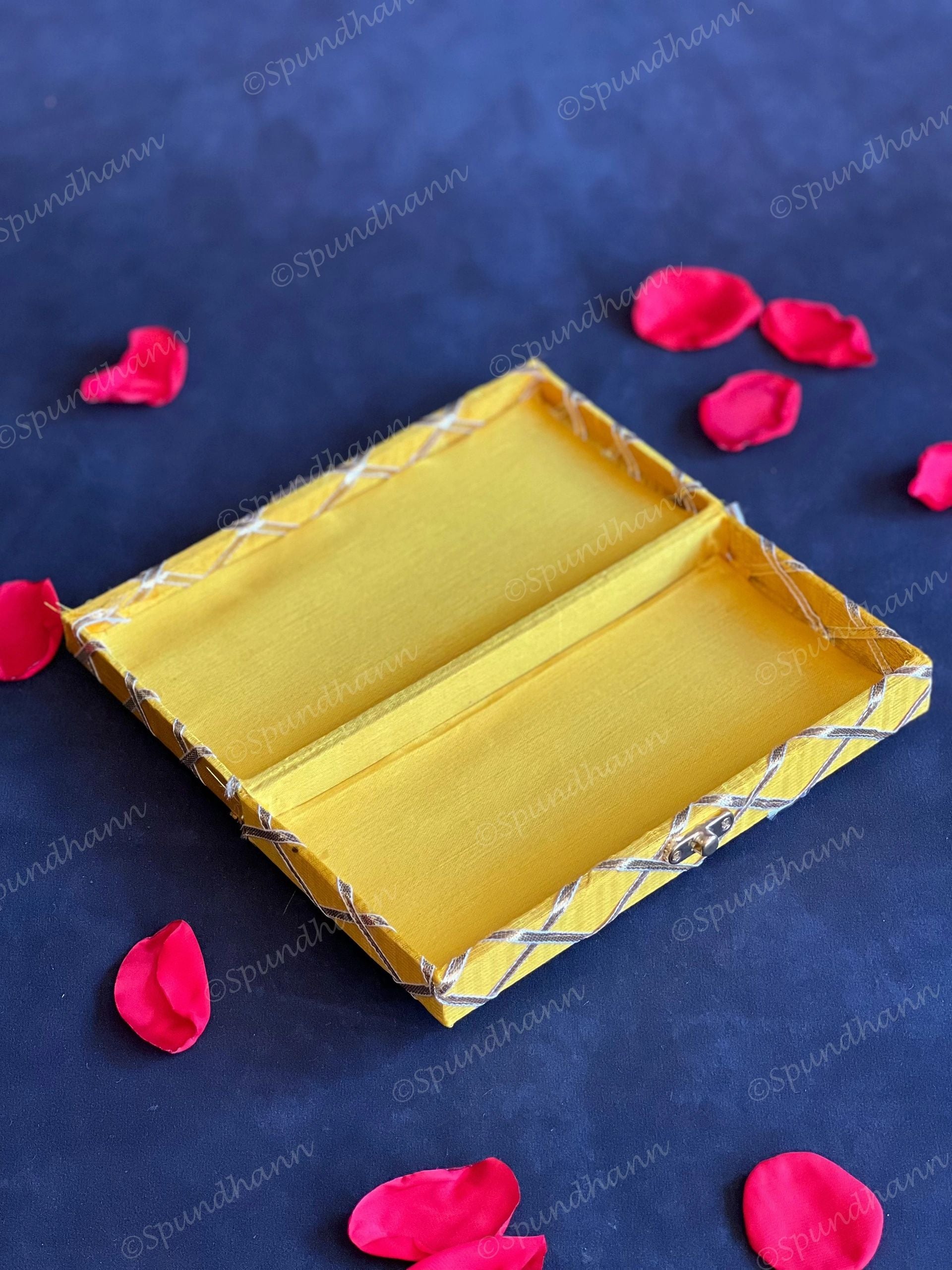 Rectangular Criss Cross Gold Gotapatti Gift Box Only