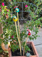Multicolored Terracotta Mini Birds on Stick