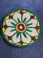 Medium White, Green & Red Round Floral Rangoli Floor Mat