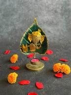 Flute Ganesh with Green Leaf Tea Light Holder