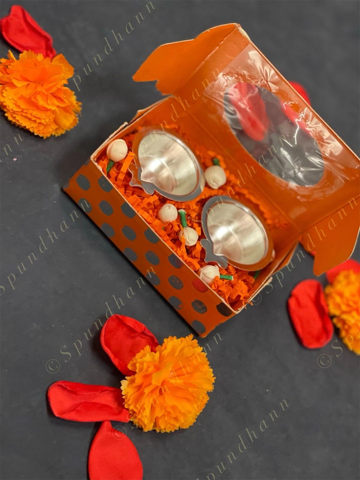Paper Box with German Silver Tea Light Holders
