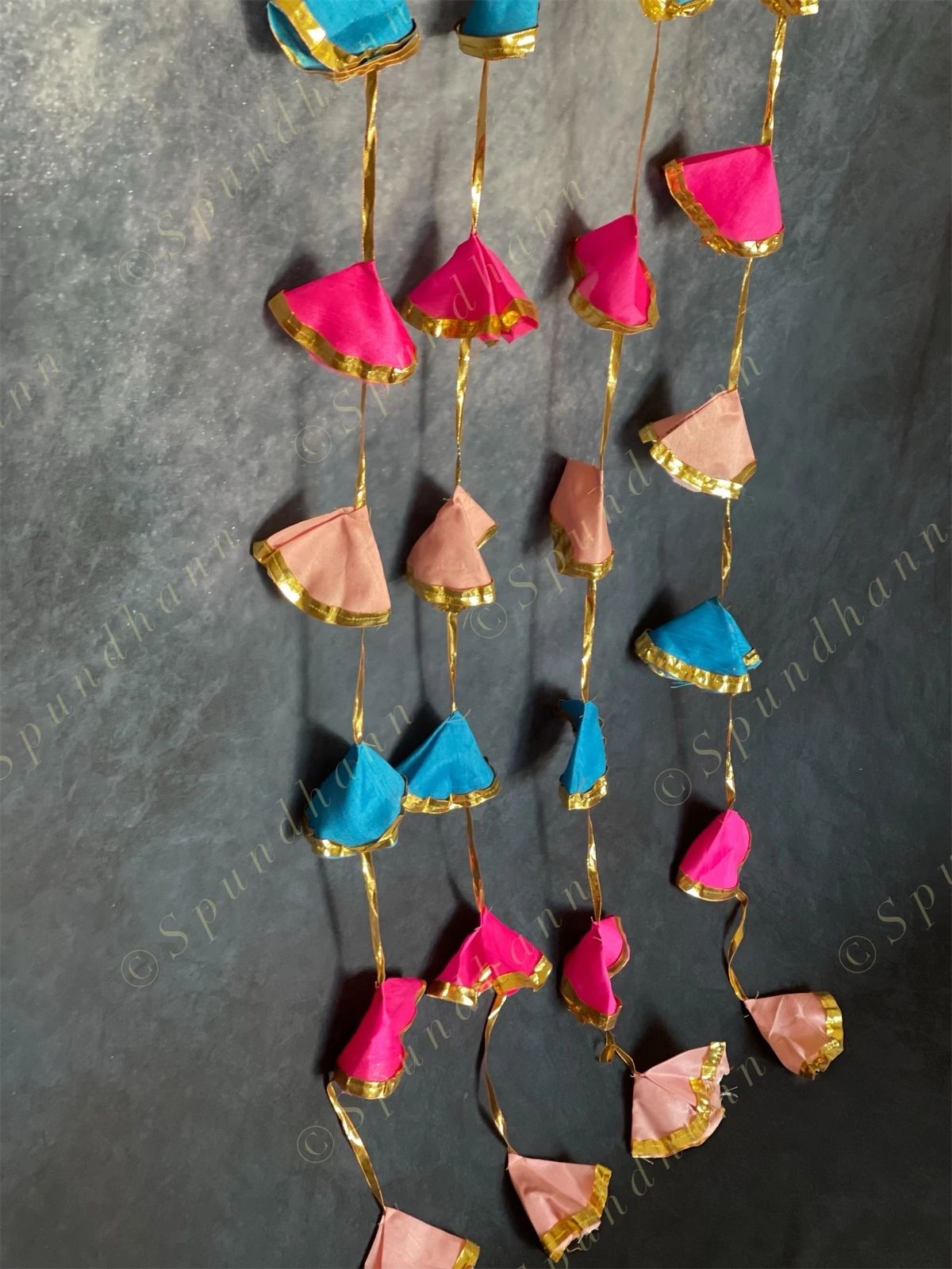 Gold Gota Border & Colorful Cloth Danglers Pack of 4 Strings