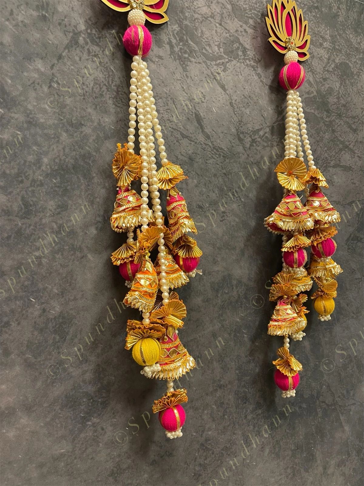 Lotus Wall Dangler with Gota, pearl and beads (Set of 2)
