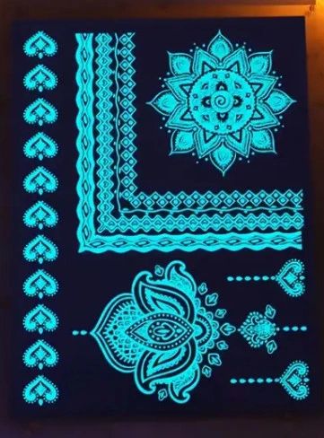 Glow in the Dark Temporary Tattoo Sticker for Women - Henna / Mehndi