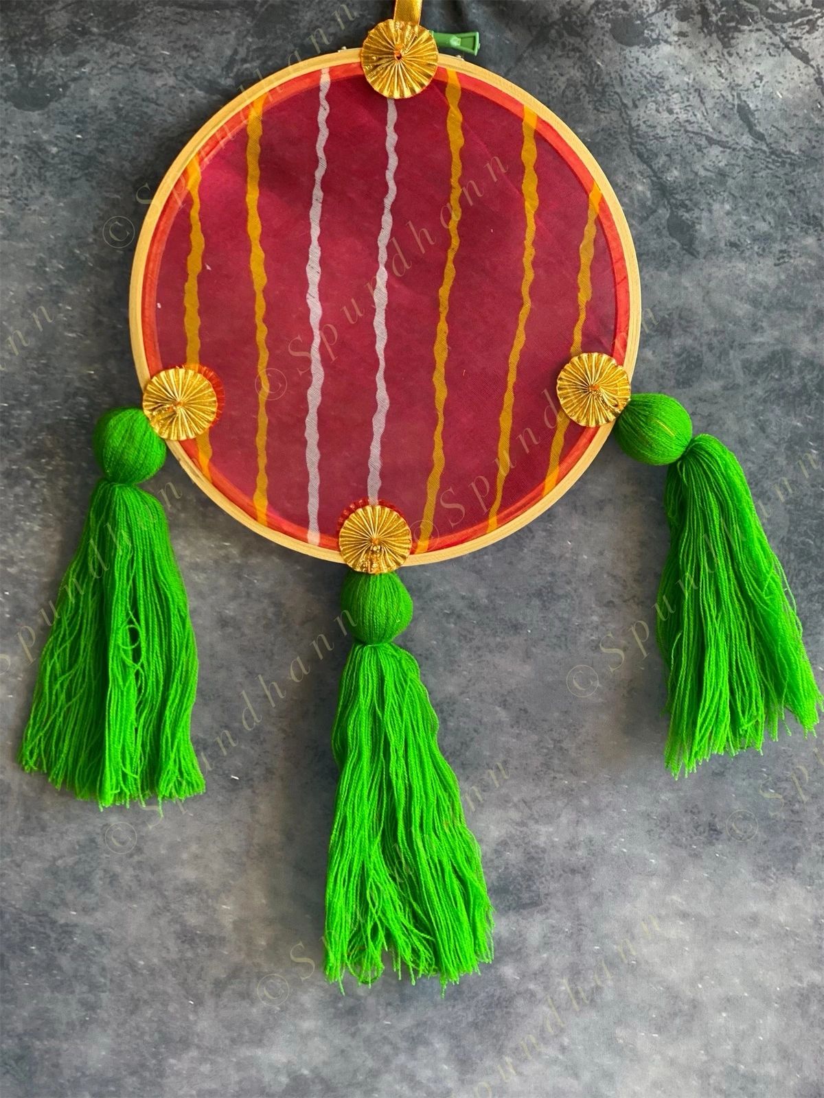 Round Leheriya & Gota with Colored Tassels Wall Hanging
