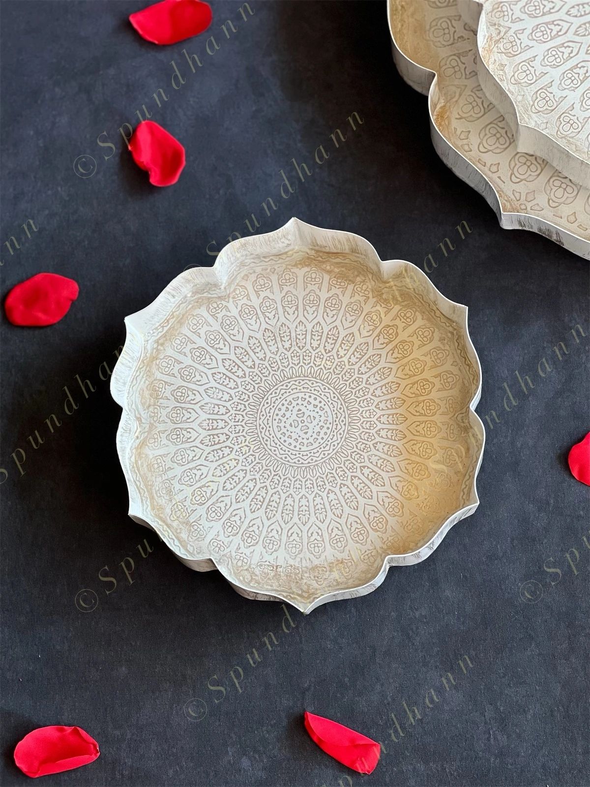 White Metal Lotus Plates