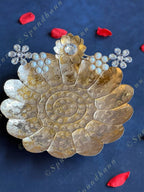Gold Floral Shape Studded Pearl Platter / Plate