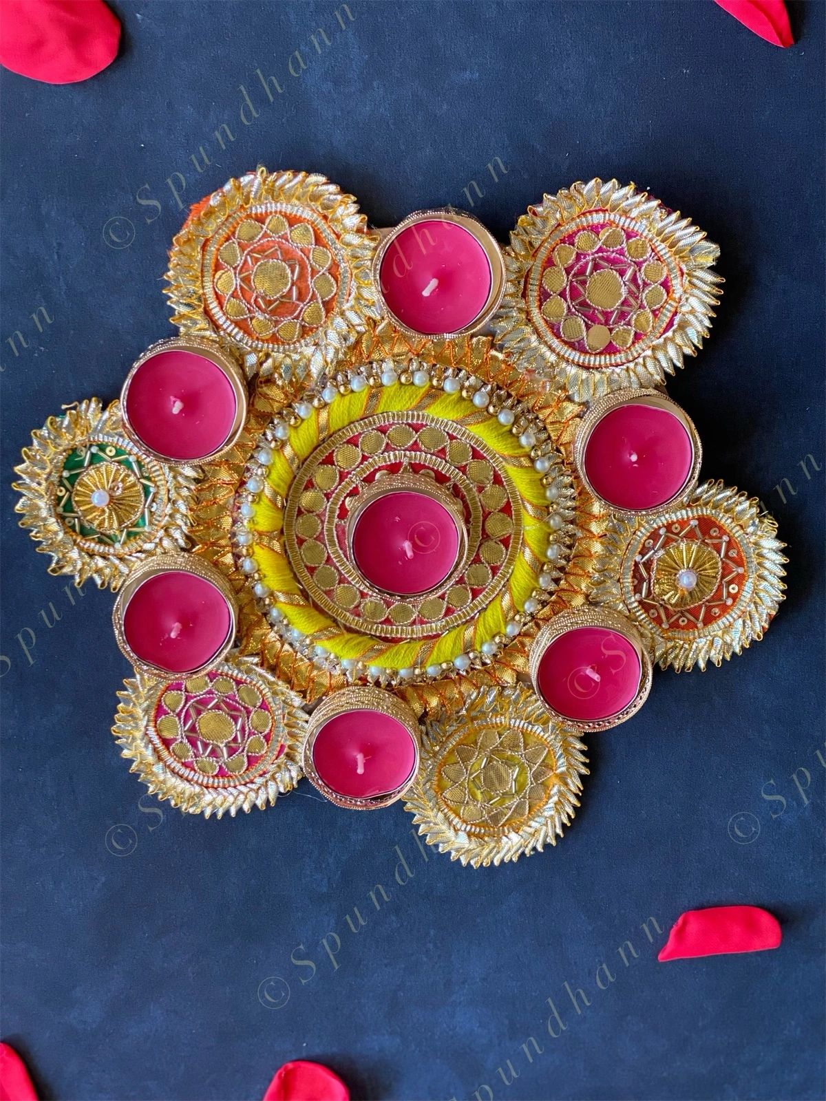 Multicolored Gota Fabric Rangoli Tea Light Holders