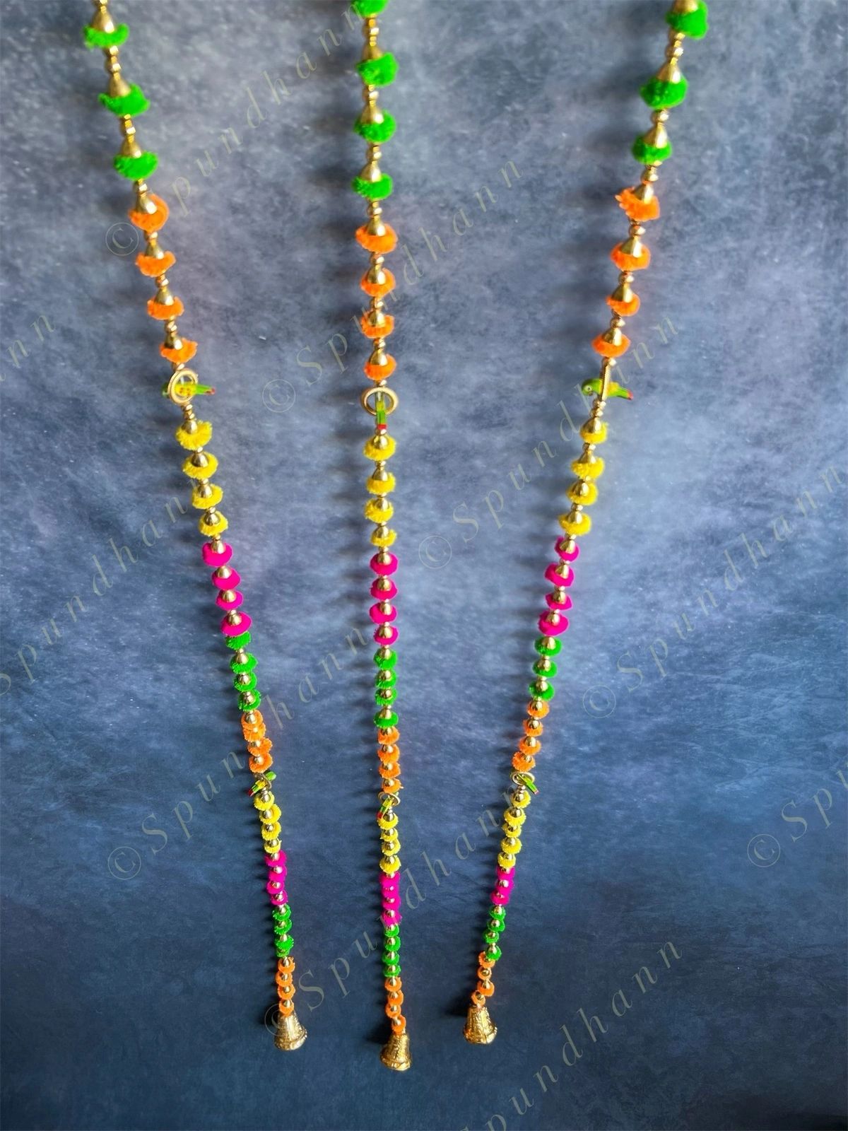 Pom Pom String with parrot & Bell Tassel - Set Of 2
