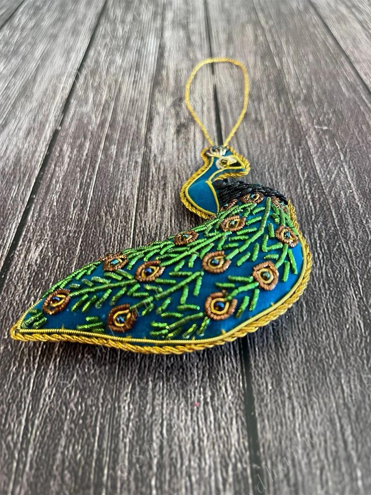 Embroidered Peacock Christmas Tree Ornament