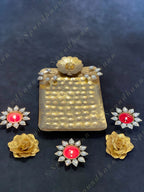 Rectangular Gold Hammered Platter / Tray with Floral Motif