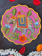 Elephant Carrier in Pink Floral Shape Pichwai Wall Hanging Plate