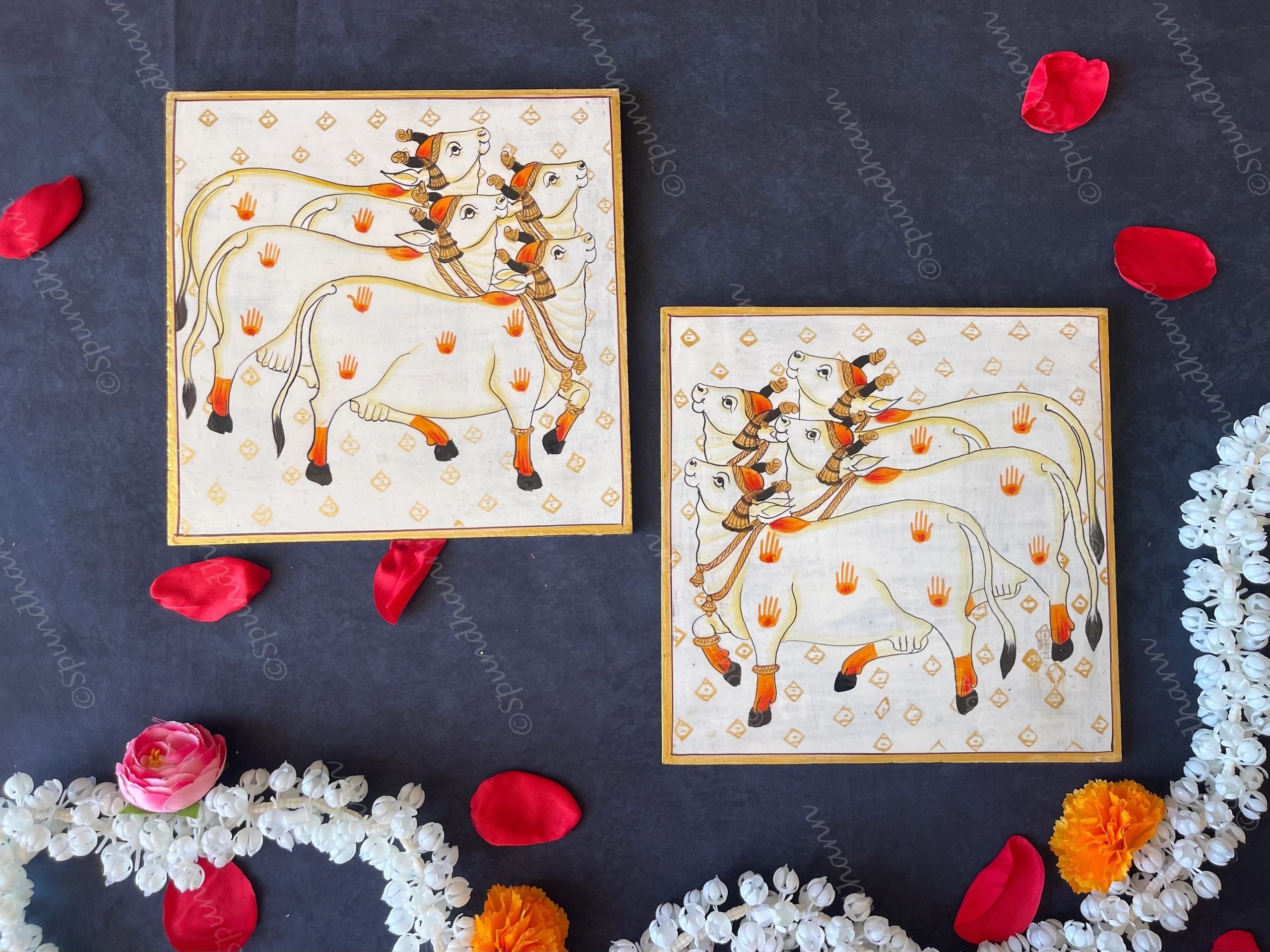 Pichwai Cows in White Square Wall Hanging Plate