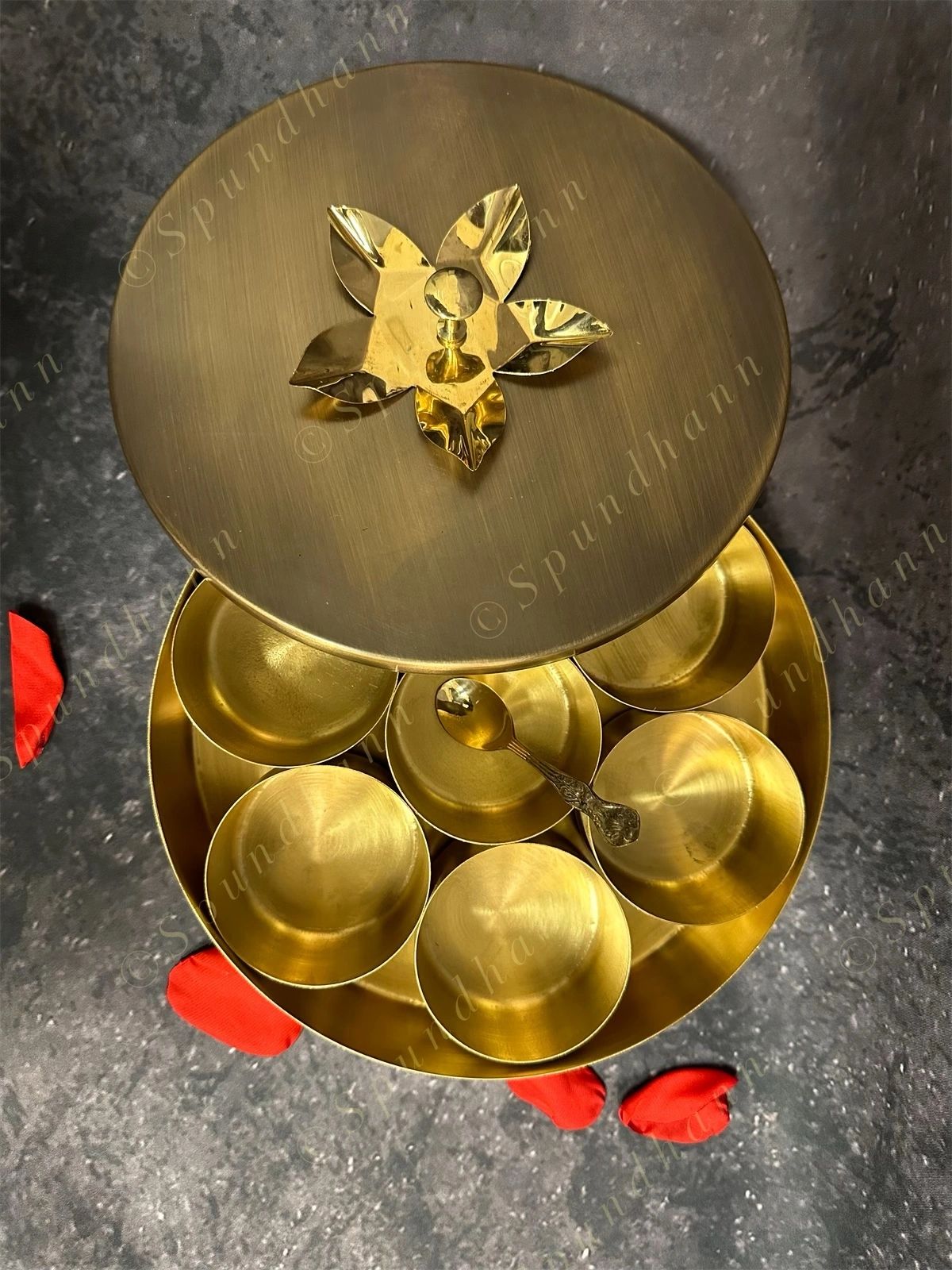 Pure Brass Minakari (Spice) Masala box with 7 Containers