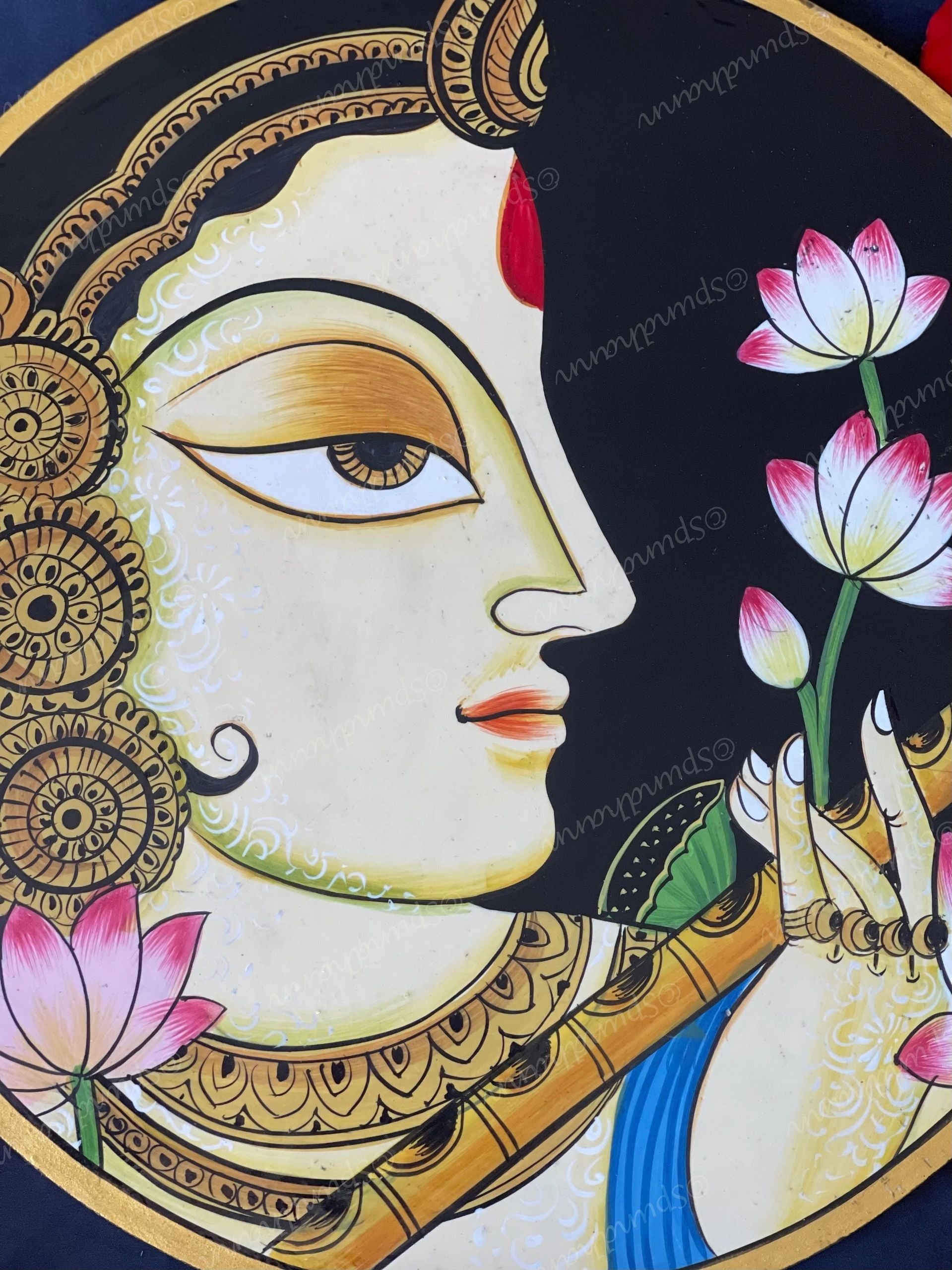 Beautifully Adorned Rajasthani Woman Pichwai Wall Hanging Plate Black