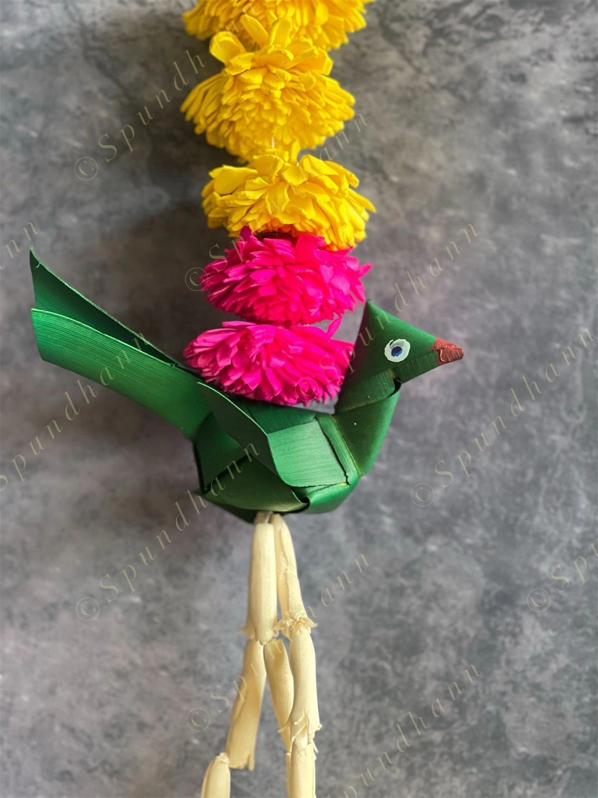 Shola Wood Dangler with Hanging Bird & Tassels Eco Friendly