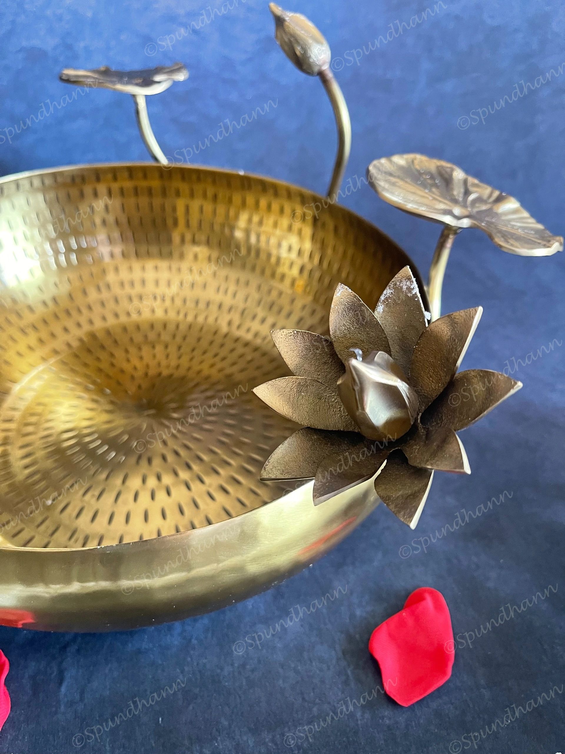 Stunning Heavy Brass Urli with Lotus Pond Scene