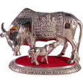 Silver-Finished Kamadhenu Cow And Calf Idol – Vedic Symbol Of Abundance
