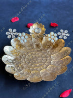 Gold Floral Shape Studded Pearl Platter / Plate