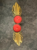 Golden Feather Shape Tea Light Holder - One
