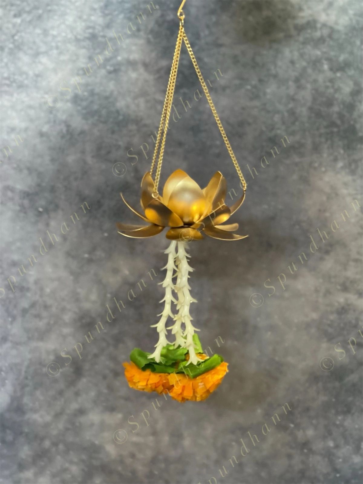 Hanging Lotus Tea Light Holder with Marigold Tassels