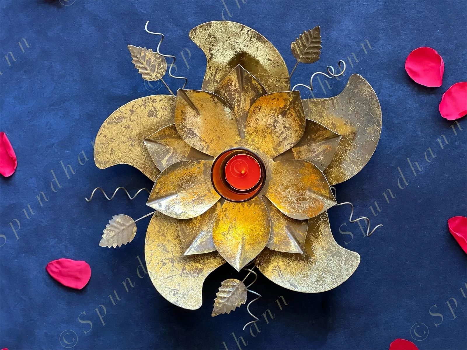 Distressed Metal Floral Swirl Tea Light Holder