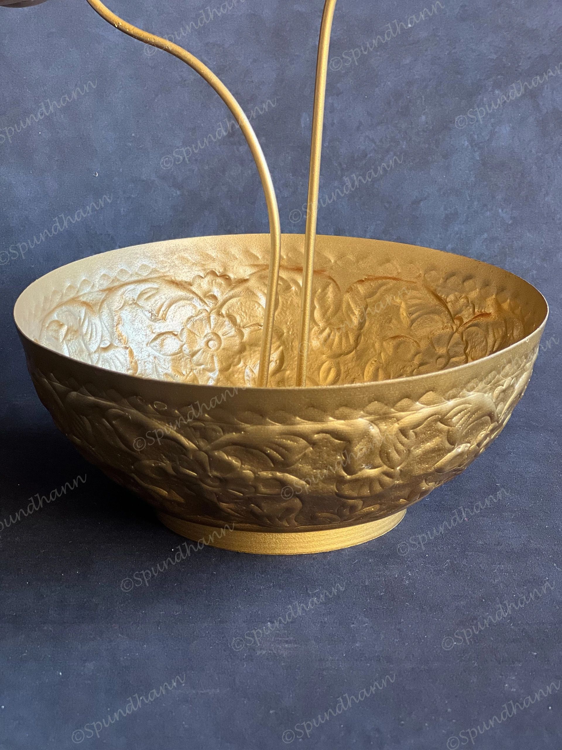 Embossed Urli with Lotus Stem Tea Light Holder