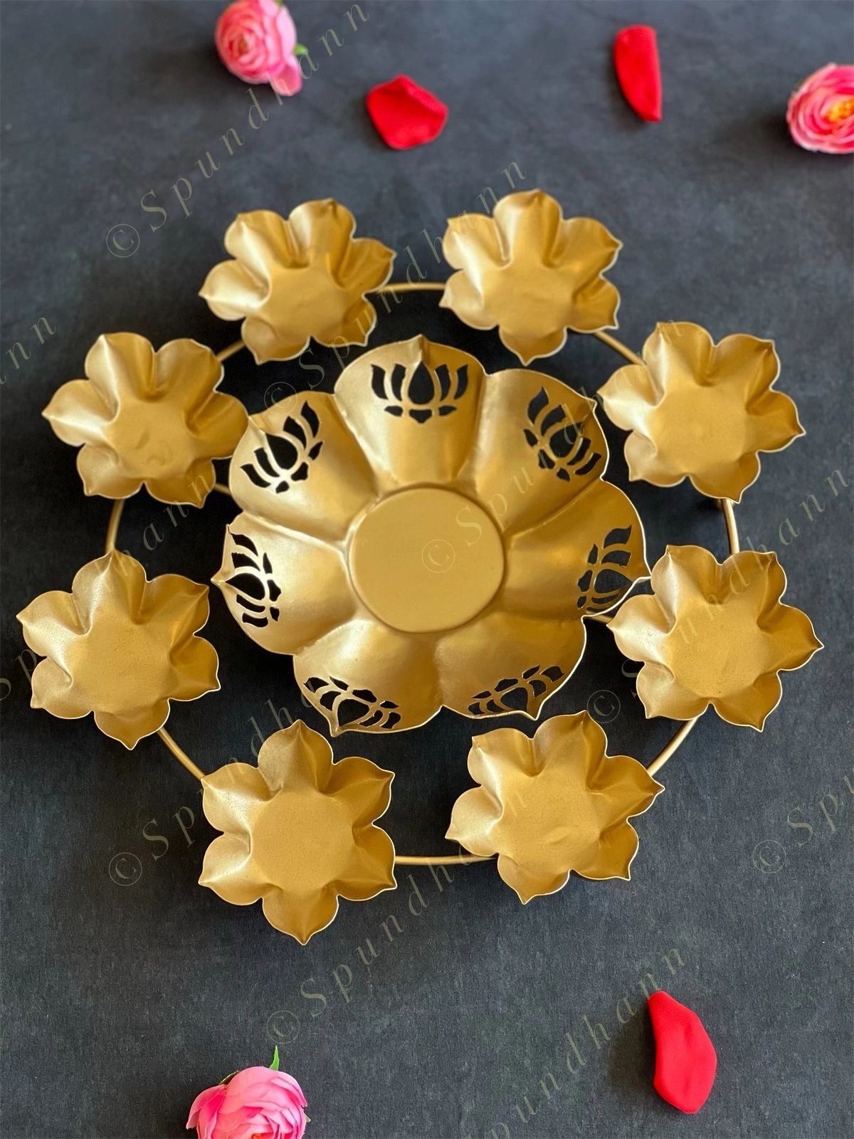 Small Lotus Rangoli Urli with Tea Light Holders