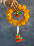 Small Marigold Wreath with Wooden Parrot & Pearl Strings