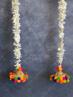 Chameli, Jute, Gota & Multicolor Pom Pom Dangler Set of 2