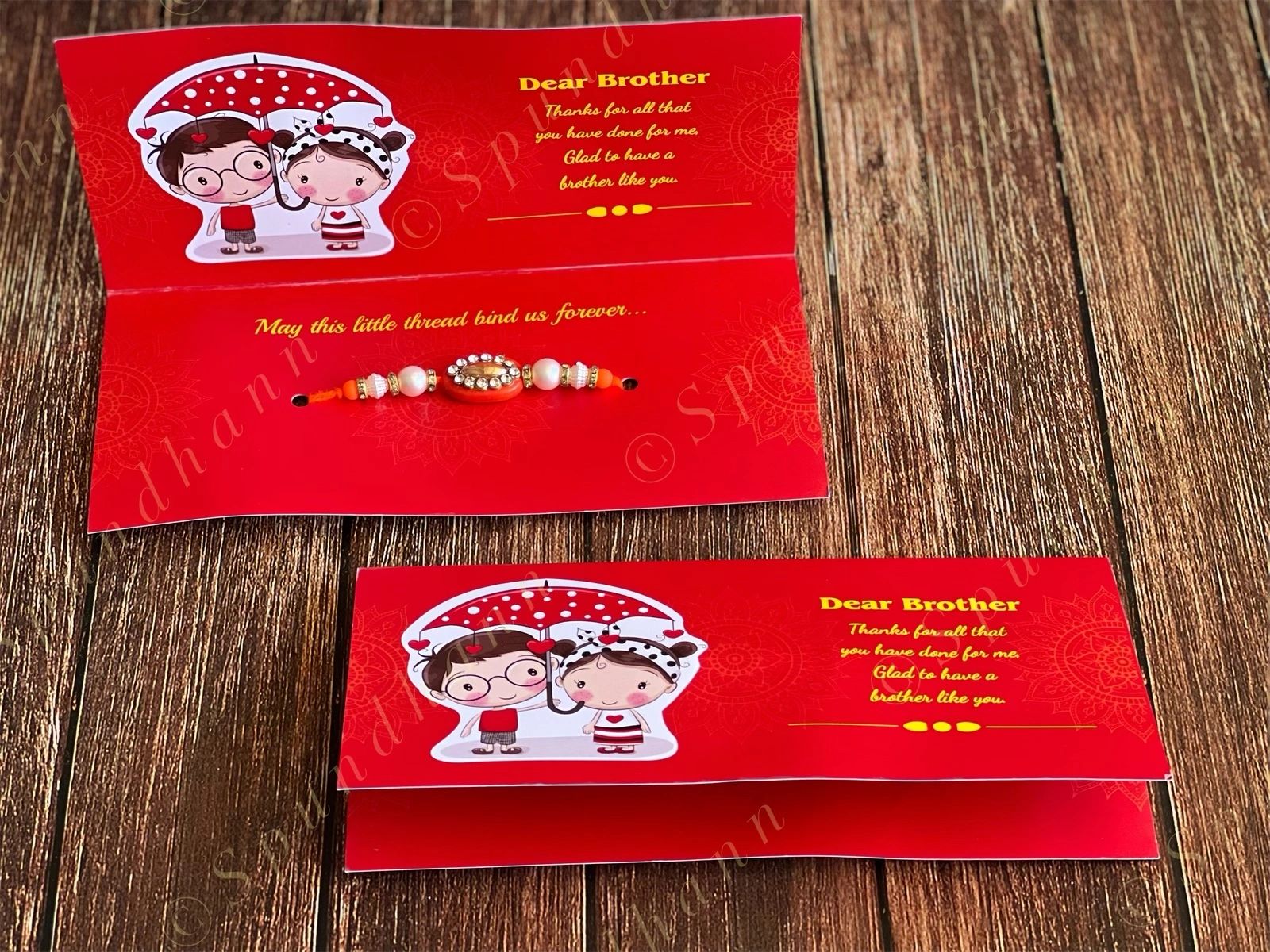 Rakhi with Greeting Card in Red Color