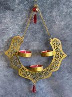 Dainty Metal Hanging Pendant Tea Light Holder with Red Drop